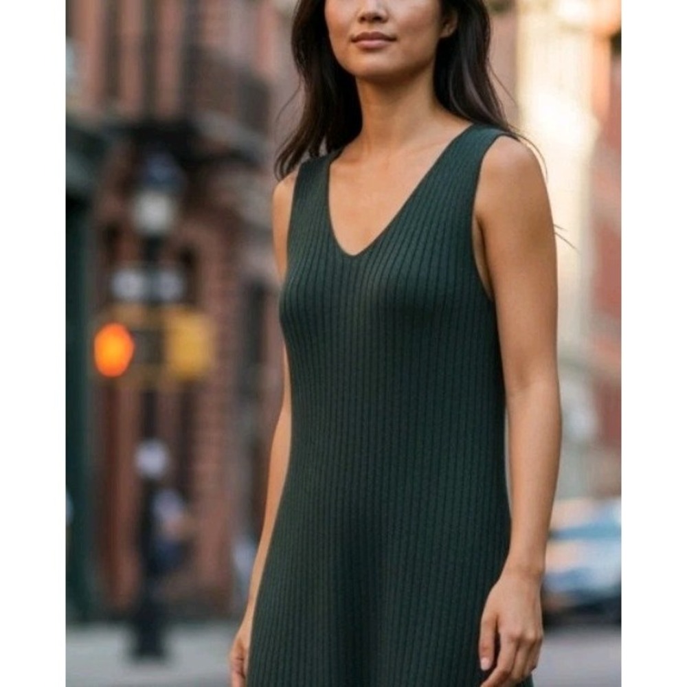 Snidel (F) Size S-M‎ New Ribbed Mini Dress Green Wool Bl. Minimalist Neutral